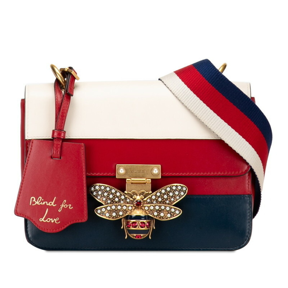Gucci Queen Margaret Bee Tricolor Shoulder Bag White Red Navy Blue